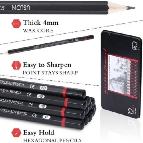Materiales Y Productos De Arte | Productos Y Materiales Para Caligrafía< Juego De Lápices De Dibujo X12 En Todos Las Gamas
