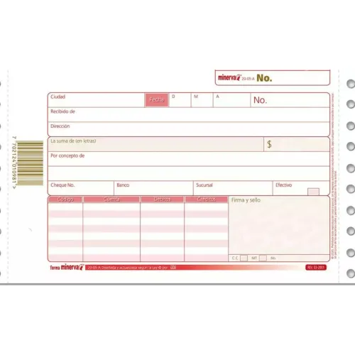 Suministros E Insumos De Oficina | Formas Preimpresas Administrativas< Recibo De Caja Autocopiante Minerva X 50 20-05A